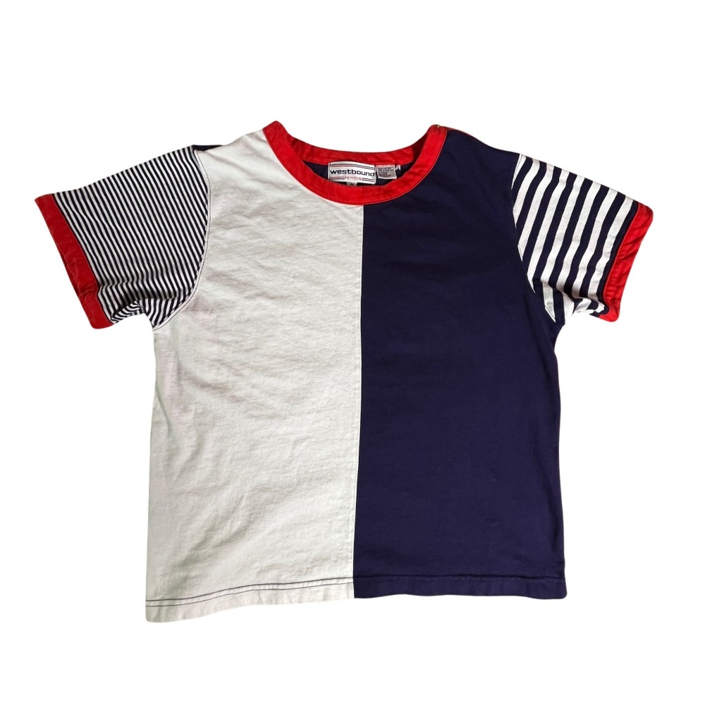 Westbound Vintage 90s Red, White & Blue Color Block S/S Tee Shirt 100% Cotton